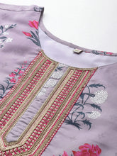 Plus Size Floral Printed Bell Sleeves Sequinned Chanderi Kurta-AP-AHKUCHKH-1123